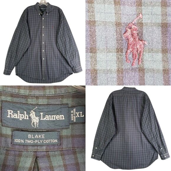 Polo Ralph Lauren Oxford Shirt Mens XL Blue Green Plaid LS Button Down Blake - Picture 1 of 9